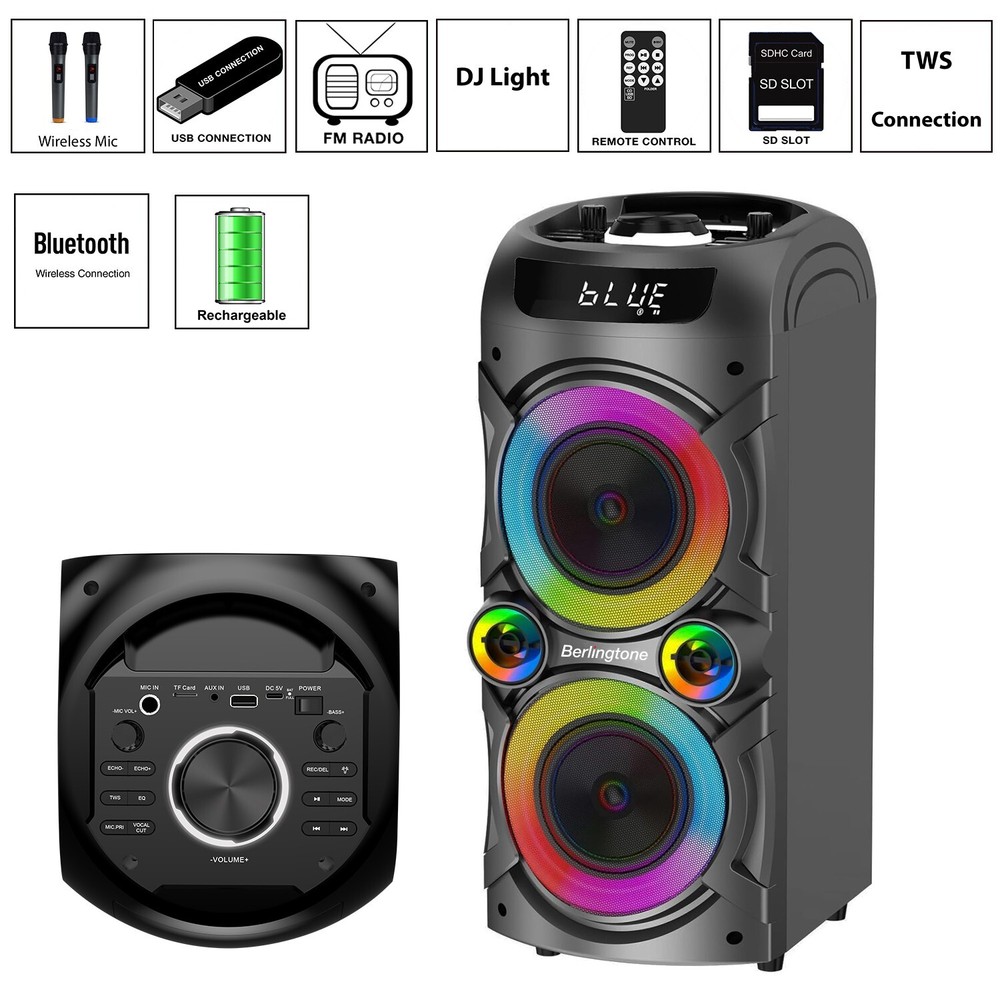 Berlingtone BR-37K, Bluetooth Speaker, Karaoke function with 2 VHF Wireless Mic