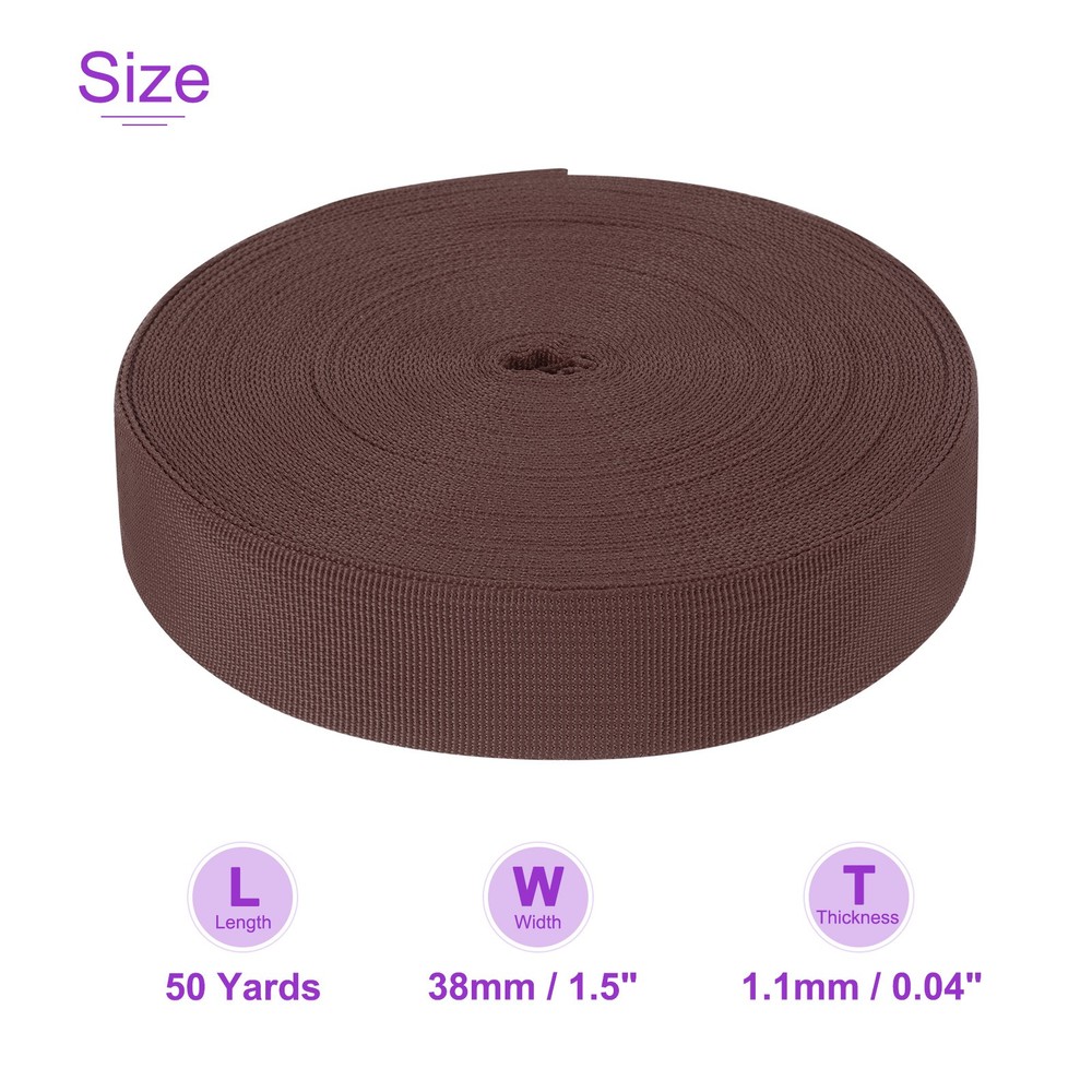 50Yard x 1 1/2" Width Nylon Webbing Strap Poly Flat Webbing Strapping Dark Brown
