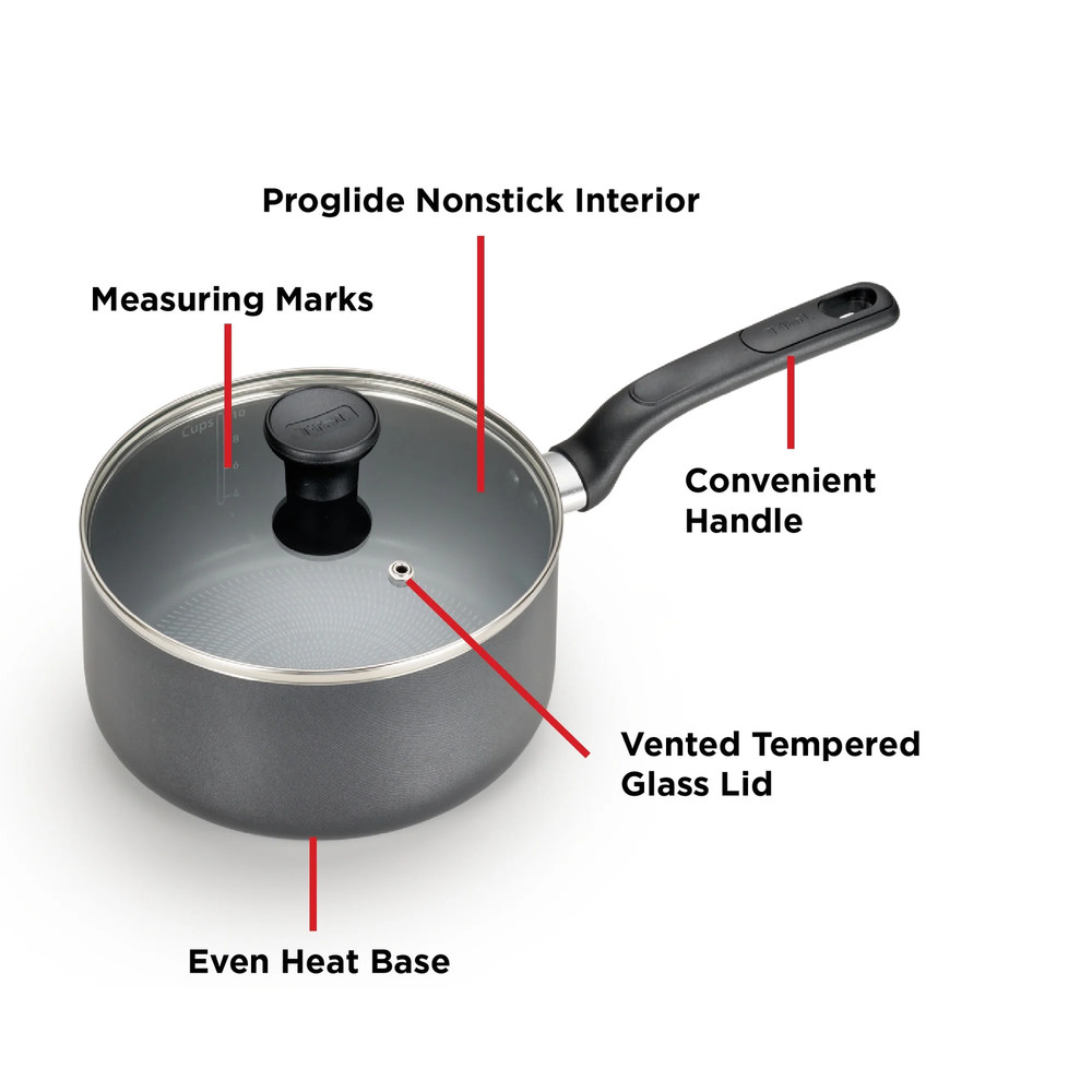 Nonstick Cookware, Saucepan, 2 Quart, Grey