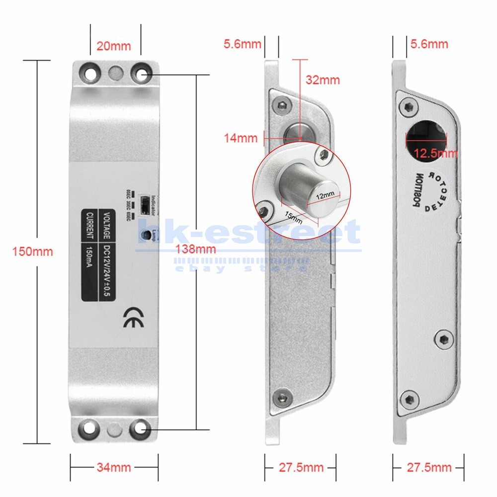 Electric Drop Bolt Lock Security System Fail-Safe Control Easy To Install DC12V