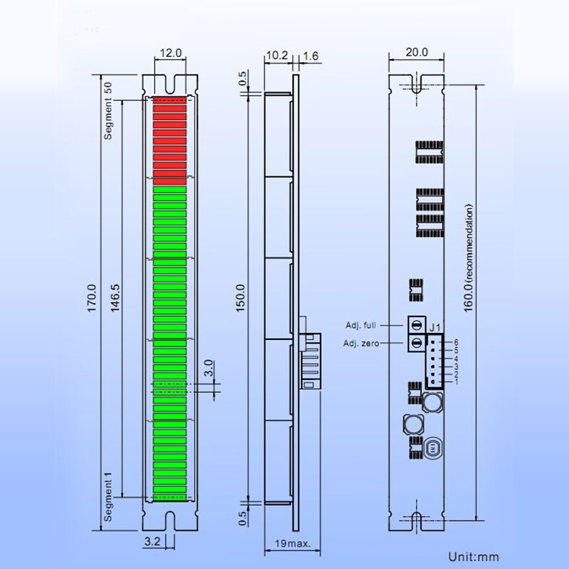 51seg 150mm LED Bargraph Display Meter Current Voltage Water Level Indicator