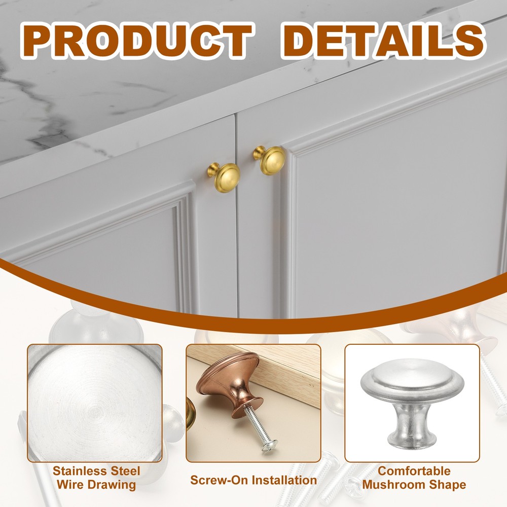 8 Pcs Stainless Steel Knobs, Single Hole Pull with Screw, 27mm Silver