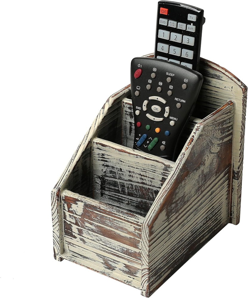 MyGift Rustic Torched Wood Remote Control Holder for Small,