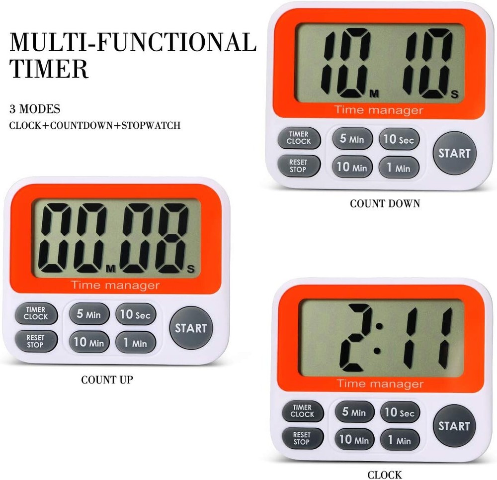 Magnetic Clock Digital Small for Fridge Stove with Clip Kitchen Timer Black
