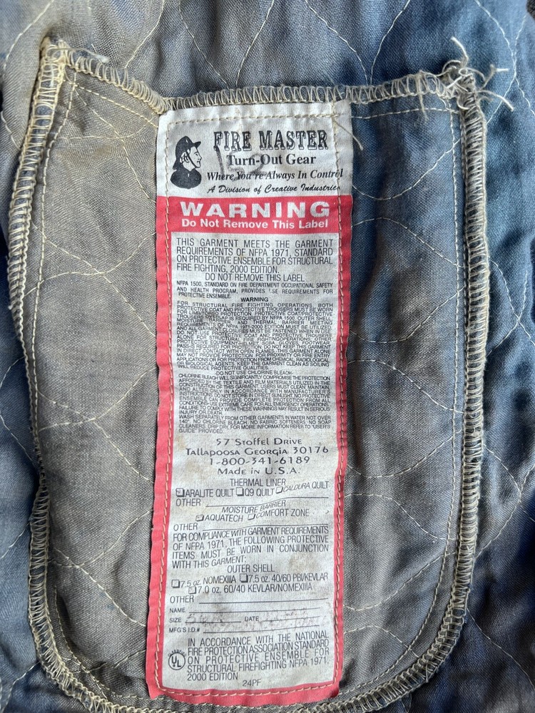 AUTHENTIC FIRE MASTER Firefighter TURN OUT JACKET 2005 Size 56R