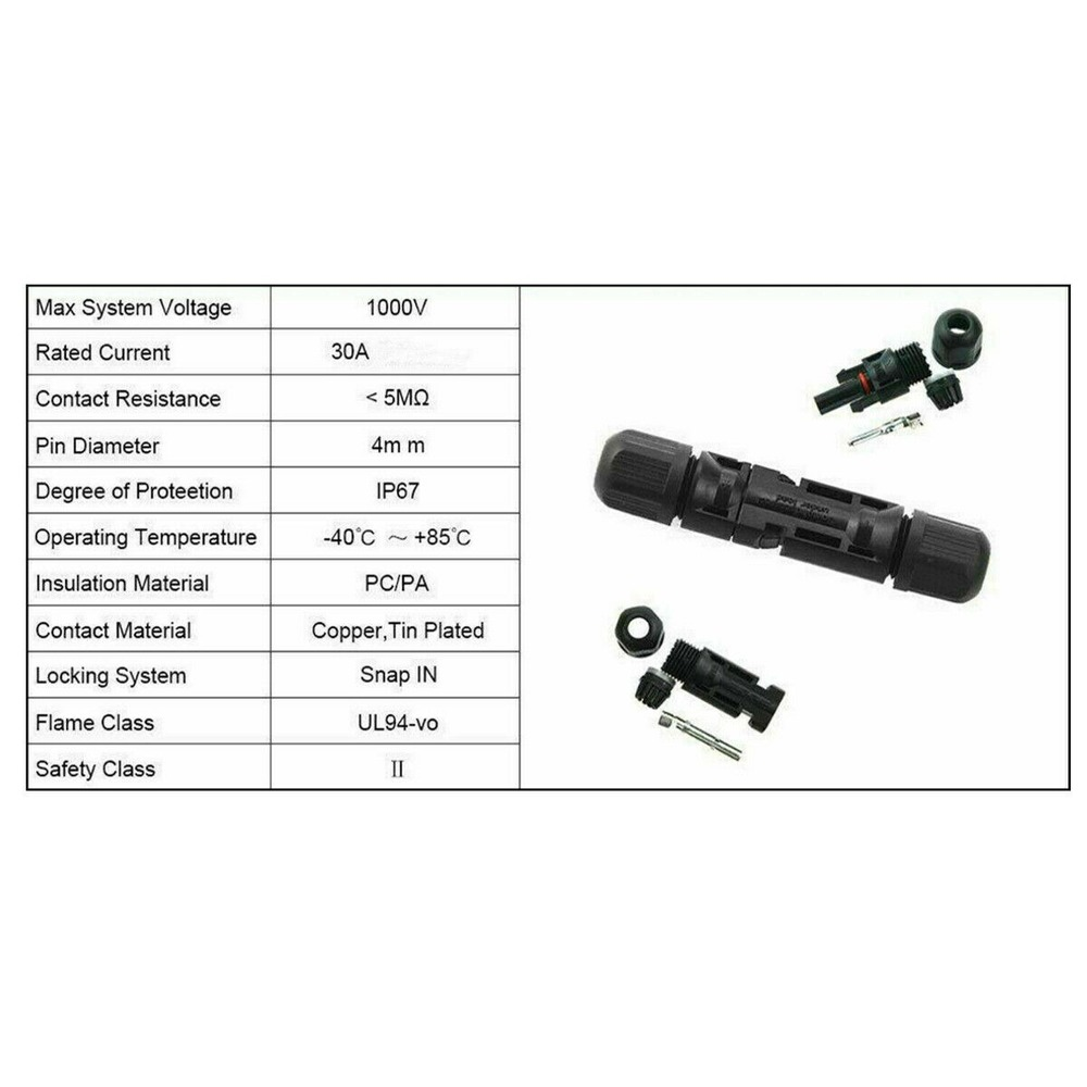 20Pcs Solar Cable Connectors 4mm-6mm 30Amp Waterproof Solar Panel Wire Joiners