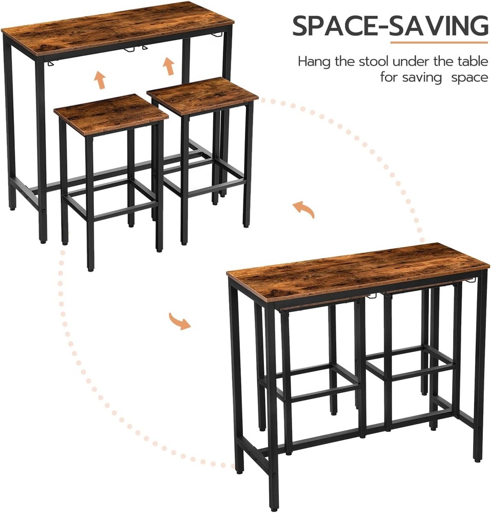 Bar Table Set Pub Tables Bar Height W/ 2 Stools Under Counter Height Table