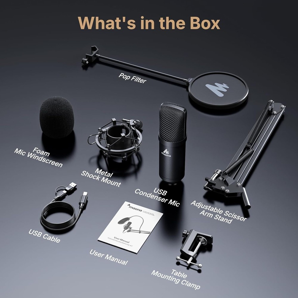 USB Microphone, 192KHZ/24Bit Plug & Play PC Computer Podcast Condenser Cardio...