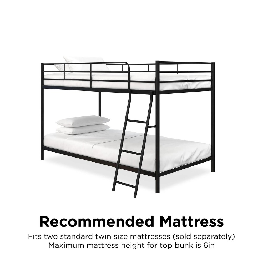 Small Spaces Twin-over-Twin Low Profile Junior Bunk Bed, Silver