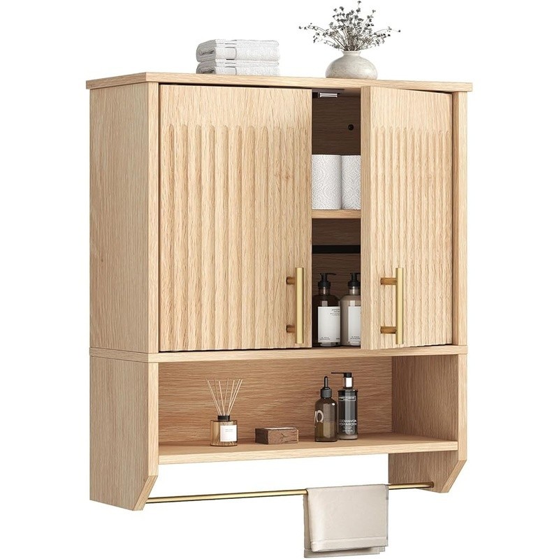 Wall Mounted Bathroom Cabinet Storage Organizer Double Doors W/ Adjustable Shelf