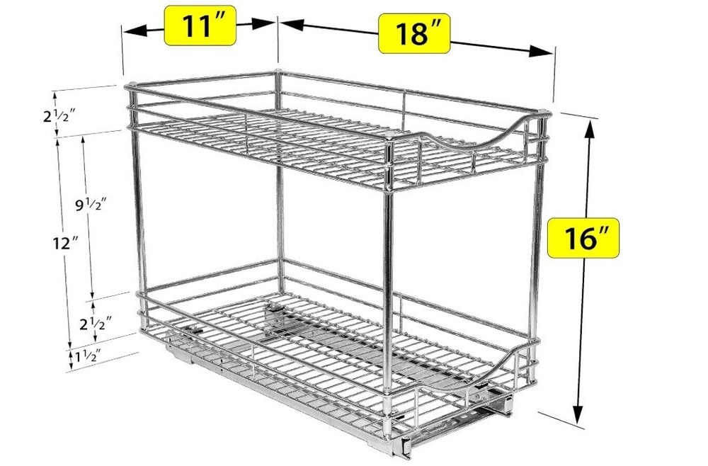 Pull Out Cabinet Organizer 11"x18" Slide Out Drawer For Kitchen Cabinets 2-Tier