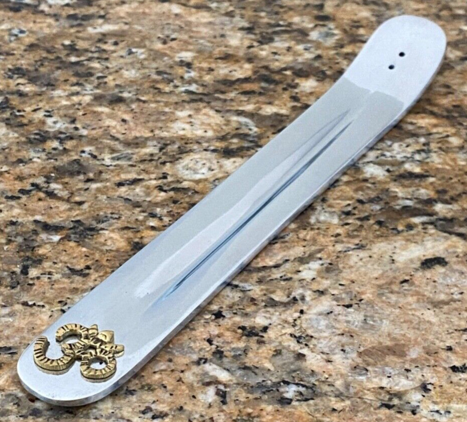 OM Symbol Solid Aluminum & Brass Stick Incense Burner 9.5”