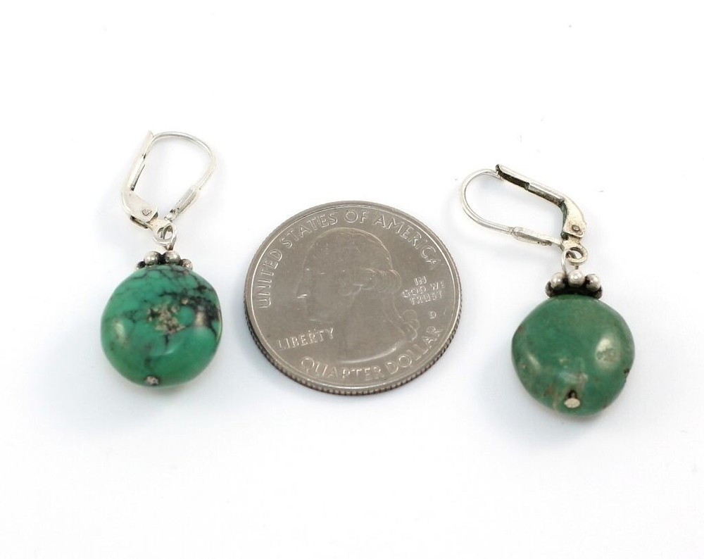 Sterling Silver Turquoise Nugget Dangle Leverback Earrings