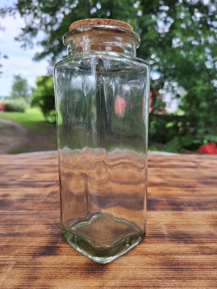 Vintage 1 Triangular 2 Square Thick Green Clear Glass Flower Vase Kitchen Jars