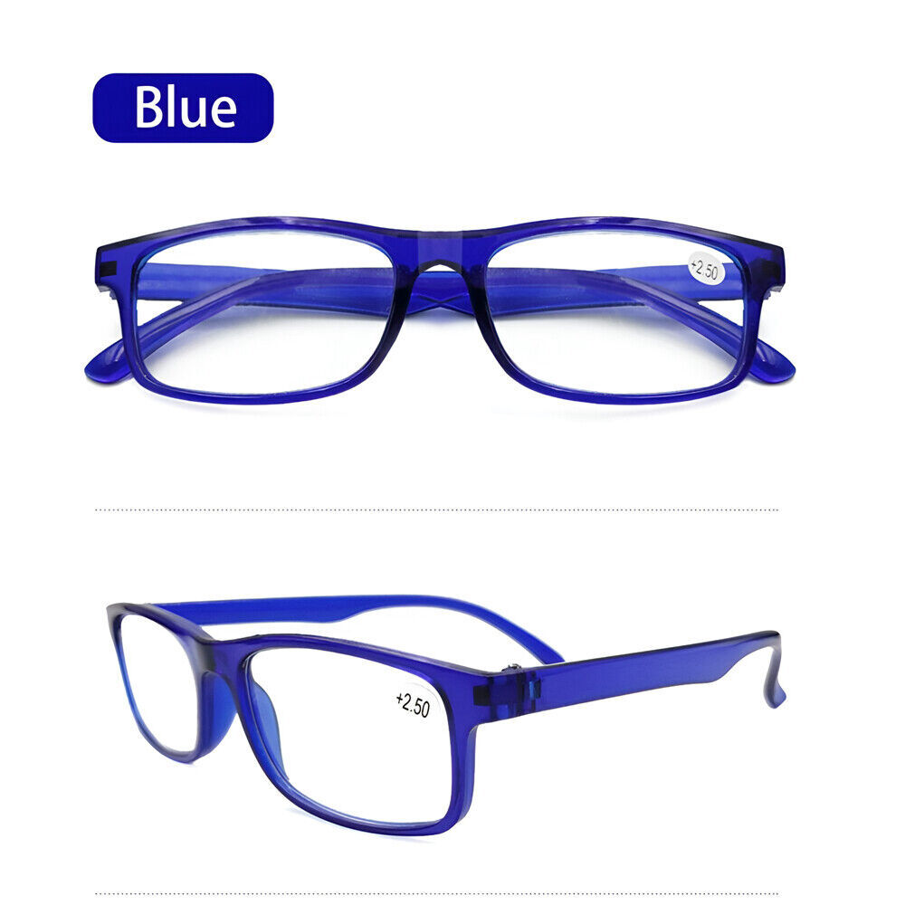 4 PK Mens Rectangular Blue Light Blocking Reading Glasses Spring Hinge Readers