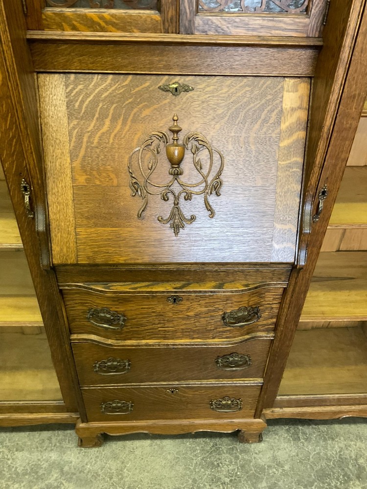 Antique Oak Double Side By Side Secretary Bookcase