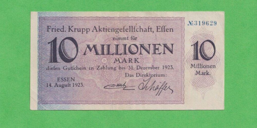 Germany - Krupp - 1923 - 10 Million Marks Banknote - Fine example
