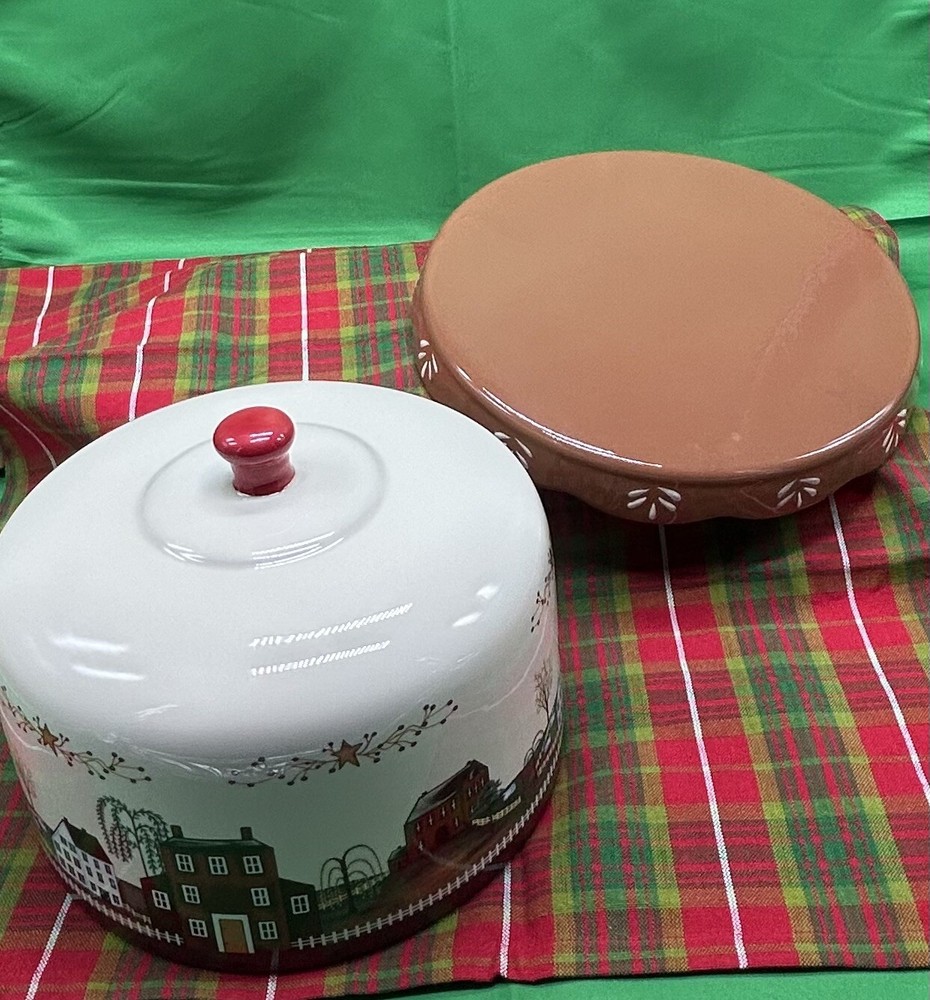 VTG Farm Dome Cake/Cheese Crackers Multi Purpose Ceramic Platter Reversible Base