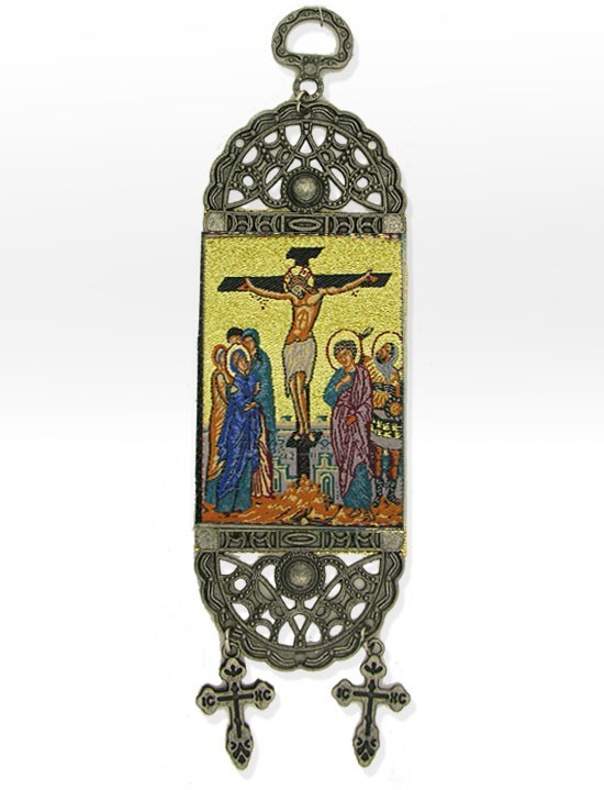 St Saint Michael Archangel Icon Banner with Crosses Tapestry 7 inch