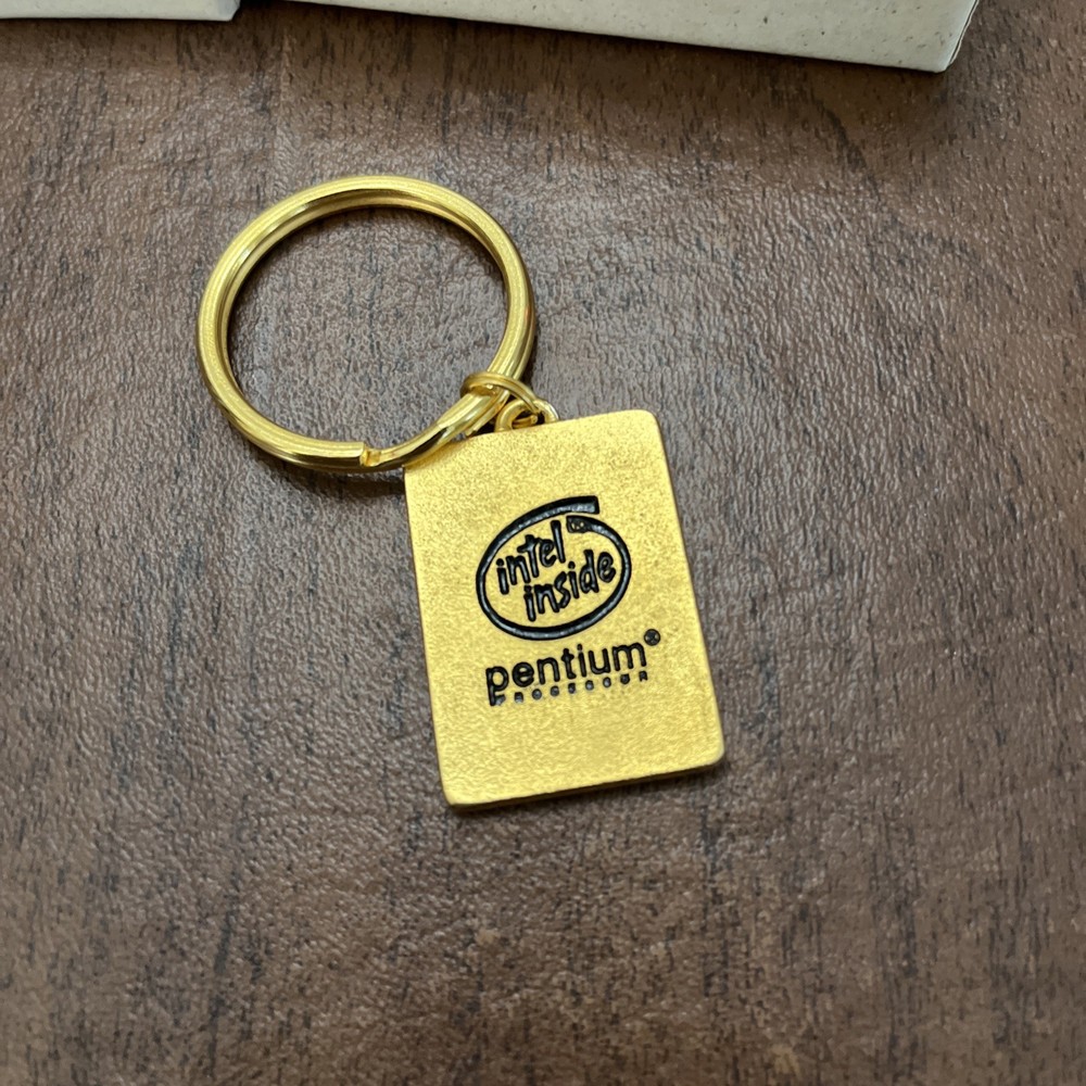 Vintage Intel Inside Pentium Processor Keychain With Actual CPU Chip 1993