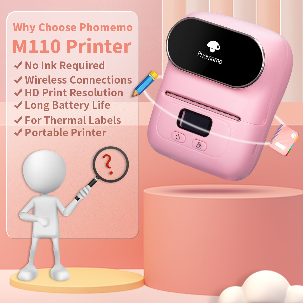 Portable Barcode Printer Wireless Pocket Thermal Printer Label Receipt Printer