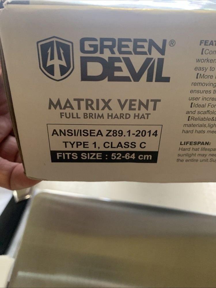 GREEN DEVIL Matrix Full Brim Hard Hat with Headlight Vented Construction Safe...