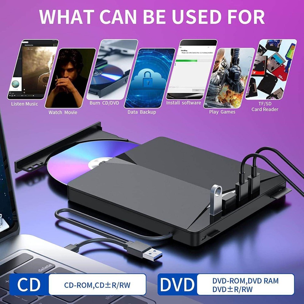 Portable External CD DVD Drive PC Laptop Burner Reader Writer High-Speed USB 3.0