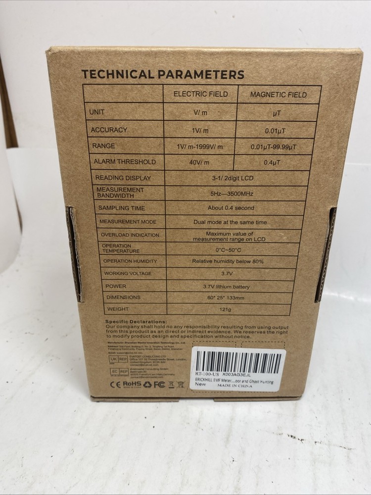 ERICKHILL RT-100 EMF Tester - Professional Electromagnetic Field Meter