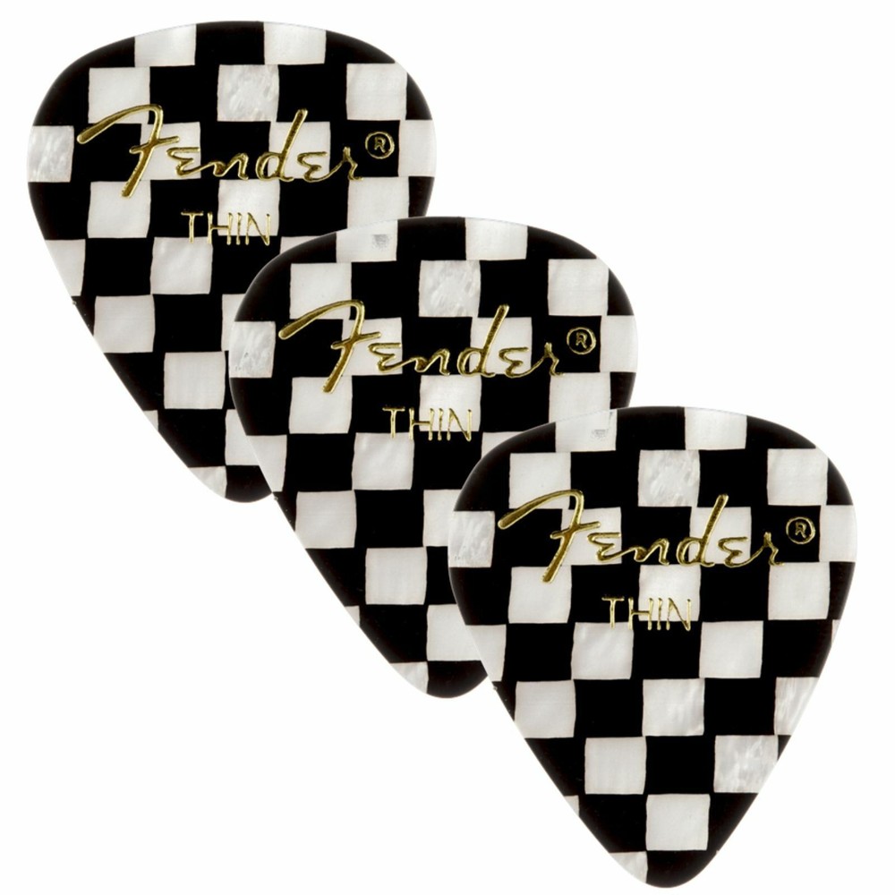 Fender 351 Shape Graphic Celluloid Guitar Picks, Thin, Checkerboard, 12-Pack