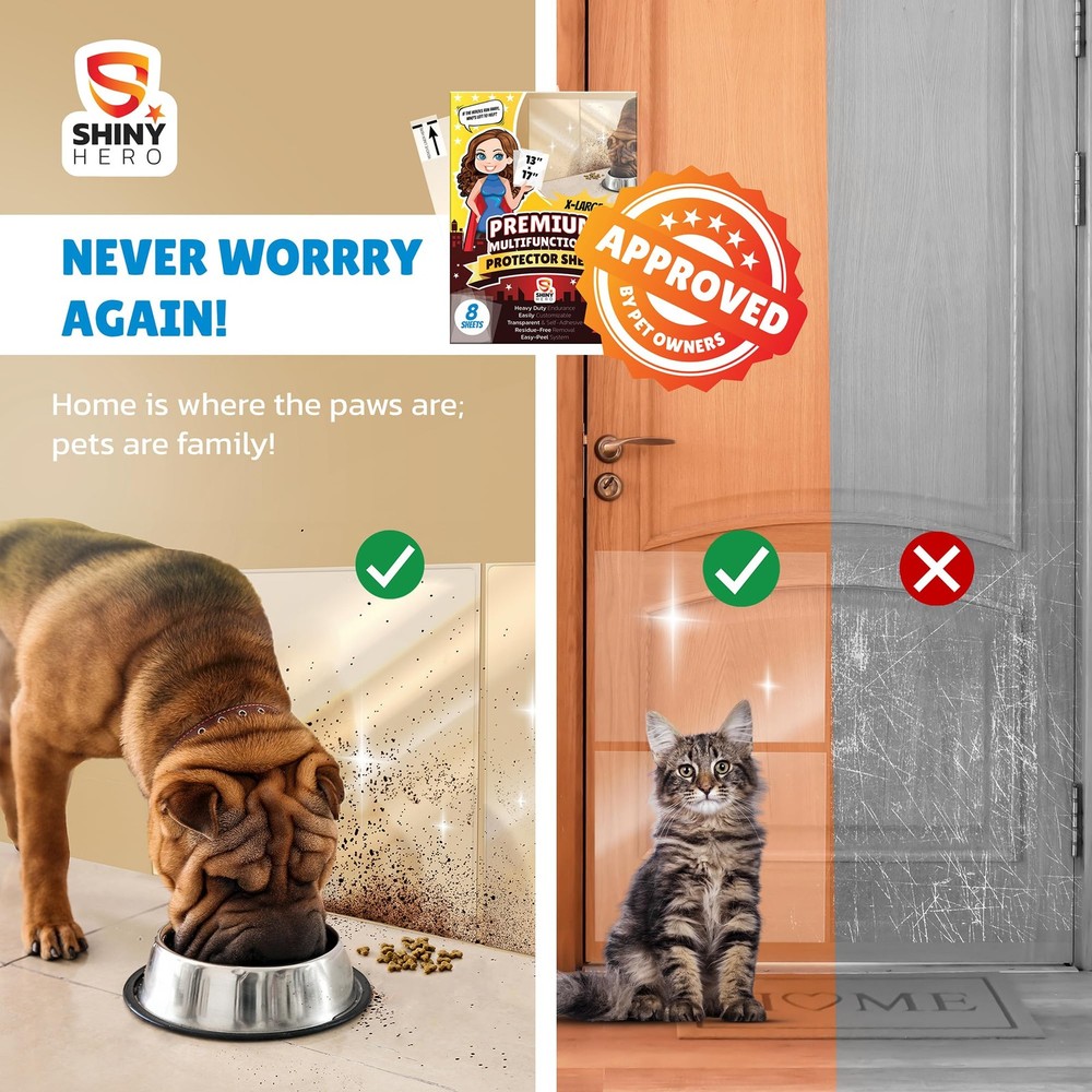 8-Pack - Clear Wall & Door Protector from Dog 8-Pack: 13x17", Sheets
