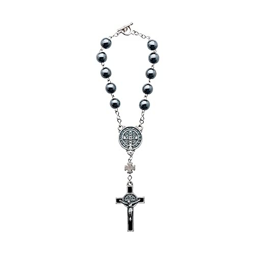 Intercession Hematite Car Rearview Mirror Medal Ornament St Benedict