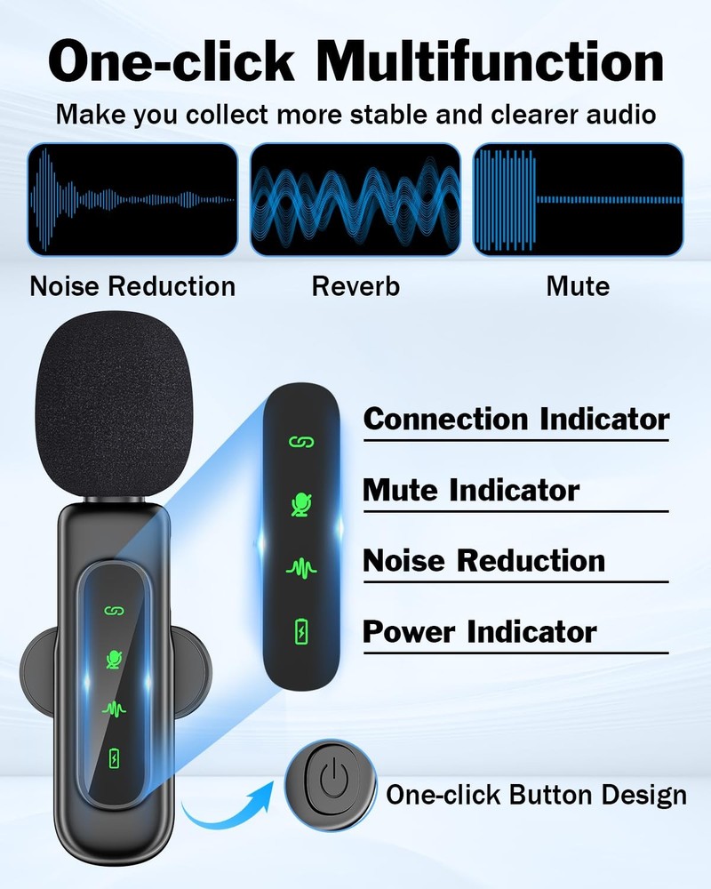 3in1 Wireless Lavalier Microphone for iPhone/Android/Camera/iPad, mini Microp...