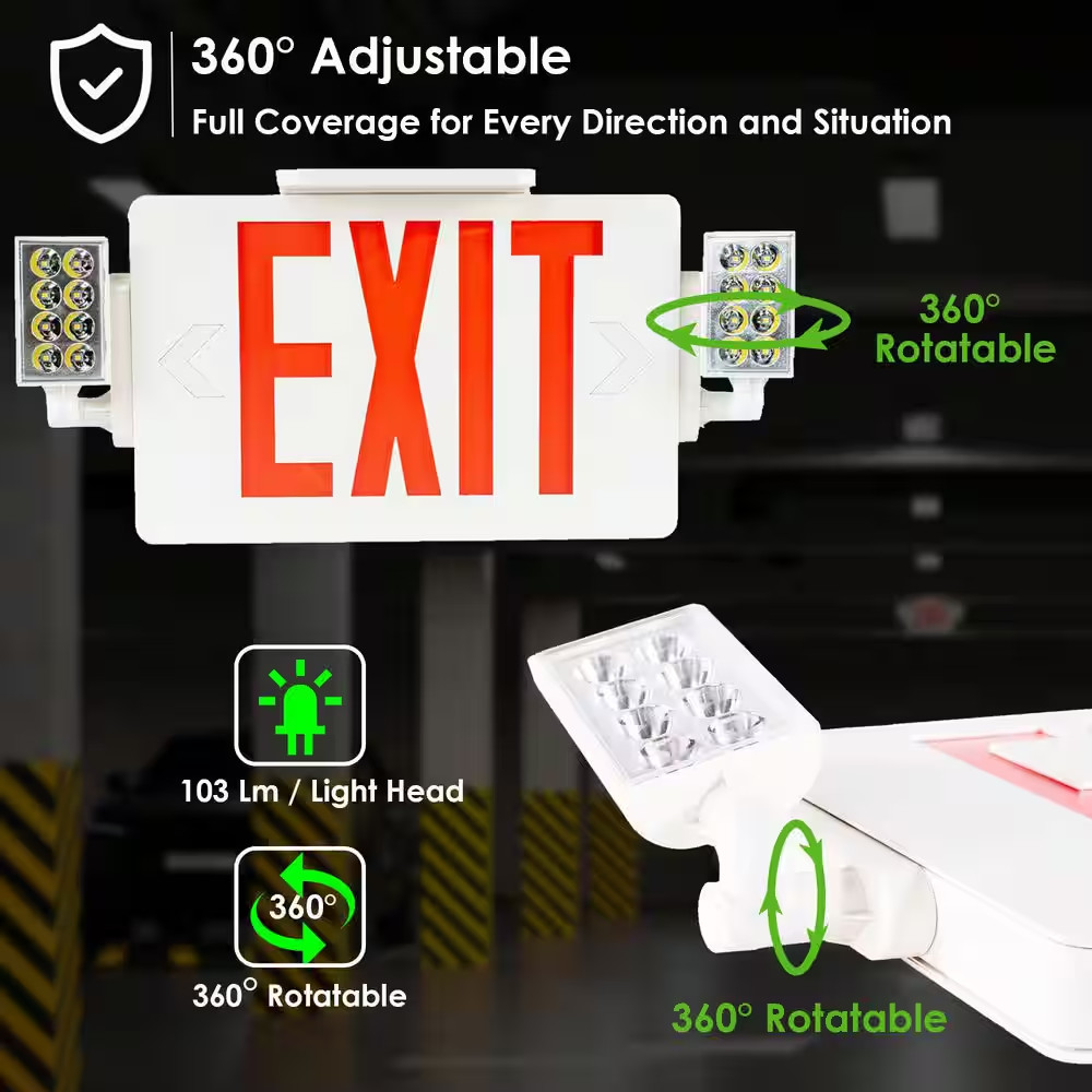 2-Pack LED Combo Exit Sign with Emergency Light 2 Adjustable Heads Double Face R