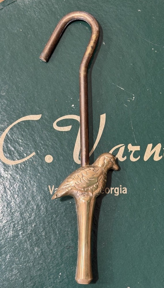 Vintage Solid Brass Bird Peasant Fireplace Damper Pull Hook - Decor Functional