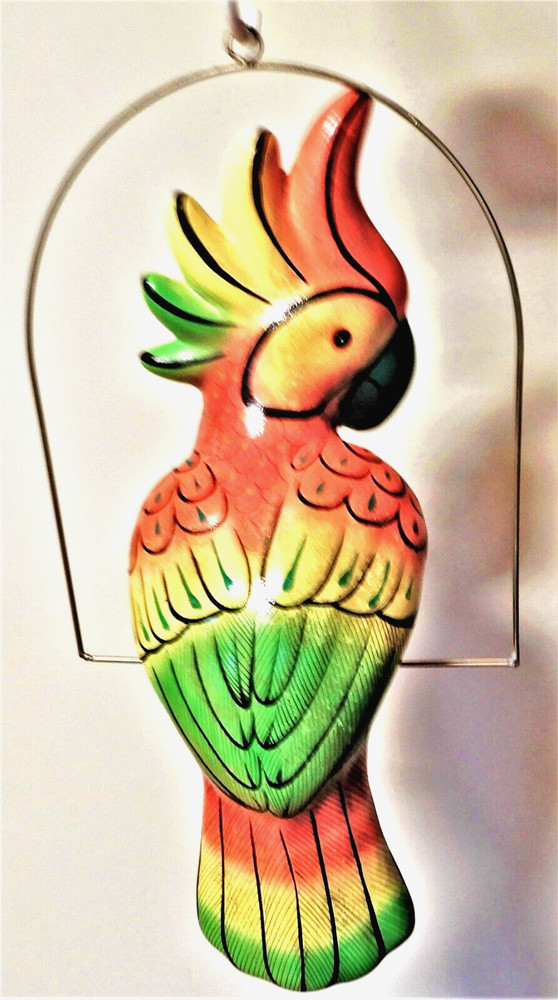 Large Hanging Perched Pottery Parrot 19" Long