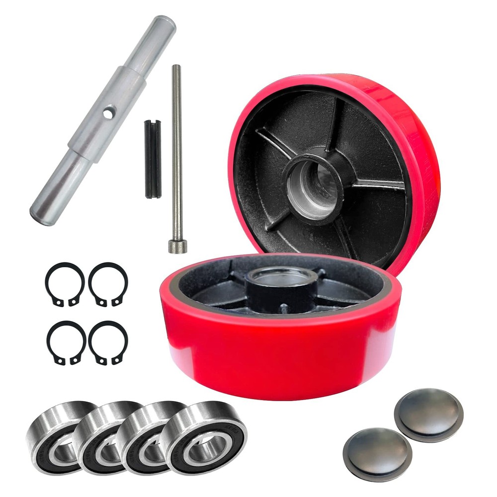 2pcs Pallet Jack Steer Wheel Set with Axle and Protective Caps