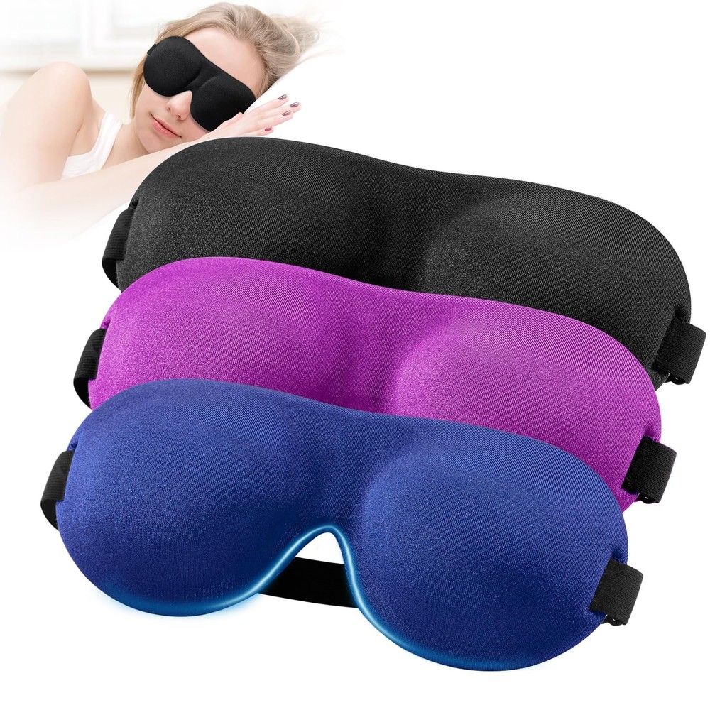 YIVIEW Sleep Mask for Back and Side Sleeper Pack of 3, 100 Light Blocking 3D ...