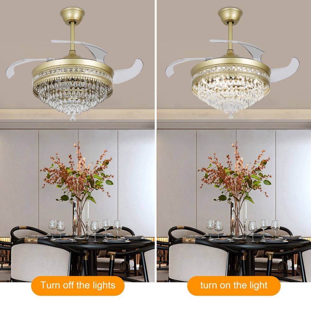 Modern Crystal Ceiling Fan Light with Remote Control and LED Illumination