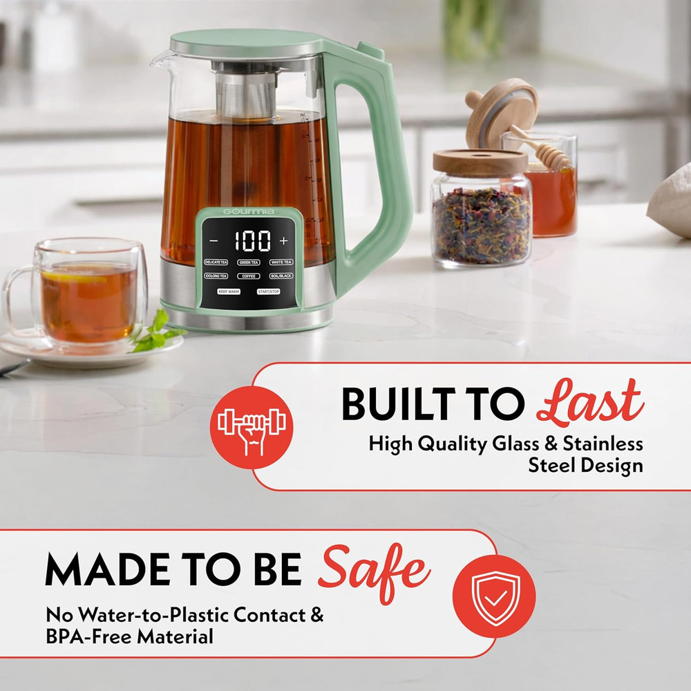 Electric Glass Kettle – 1.7L Programmable Tea & Coffee Brewer with Digital Touch