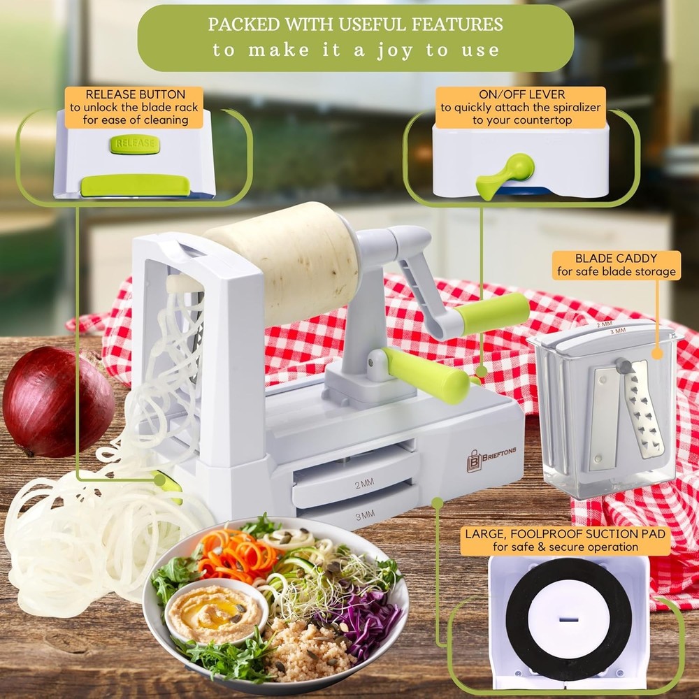 Sleek Vegetable Spiralizer with Blade Caddy: Ideal for Quick Weeknight Cooking