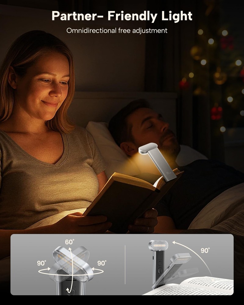 Book Light Reading Light Bed USB Rechargeable LED Night 3 Colors Silver White
