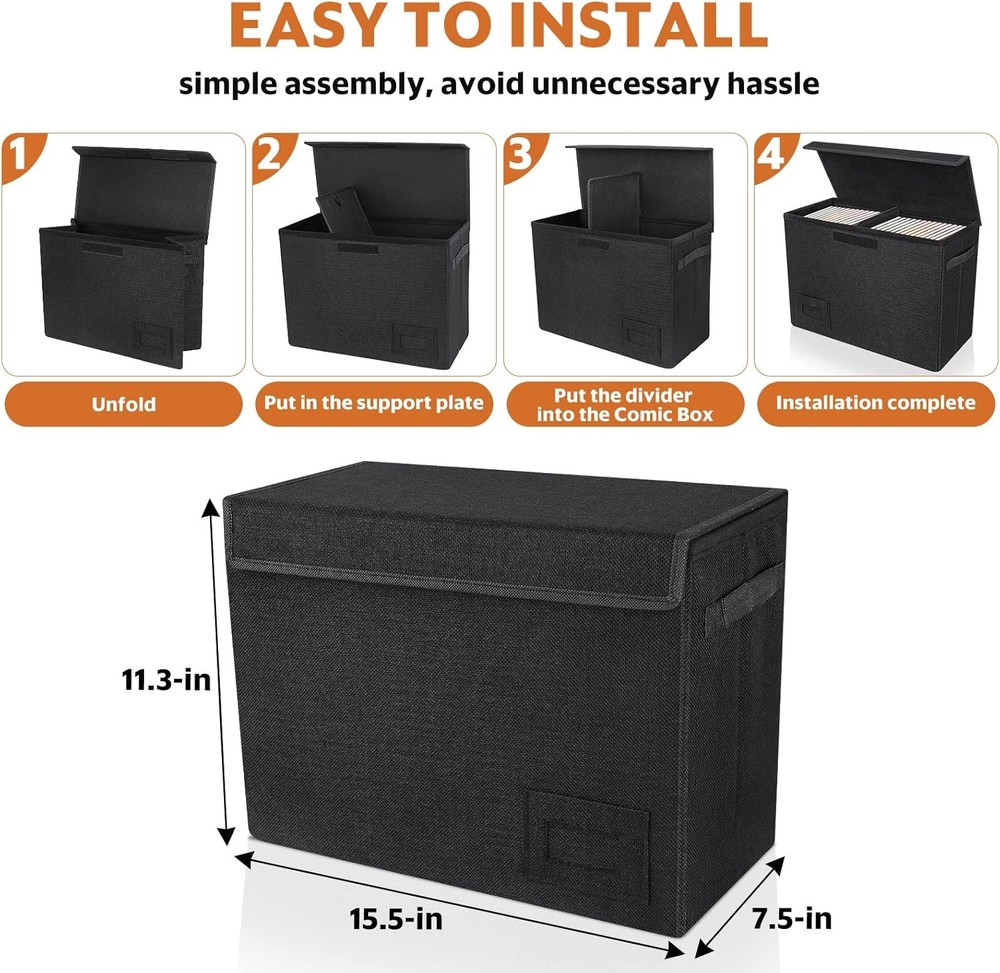 2-Pack Comic Book Storage Boxes, Collapsible Comics Book Case with Dividers and