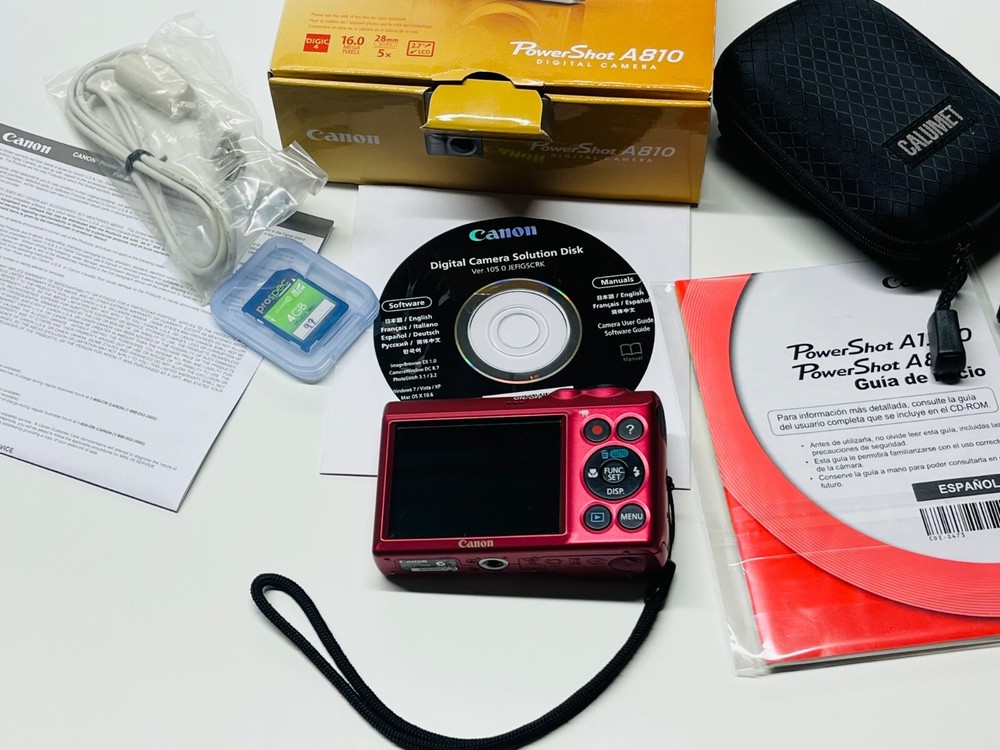 Canon PowerShot A810 Digital Camera - Original Box - Red - with additional case