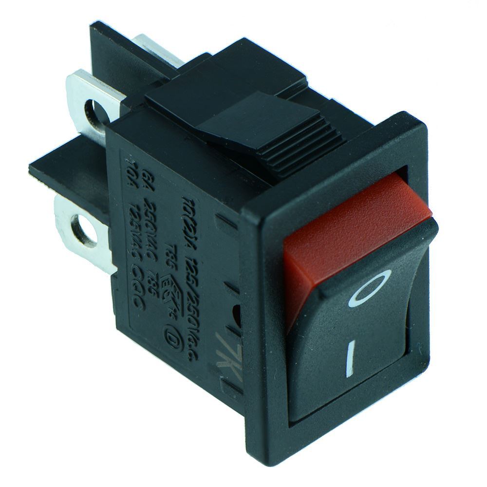 Red Rectangle 'Visi On' Rocker Switch DPST 4 Terminals 6A