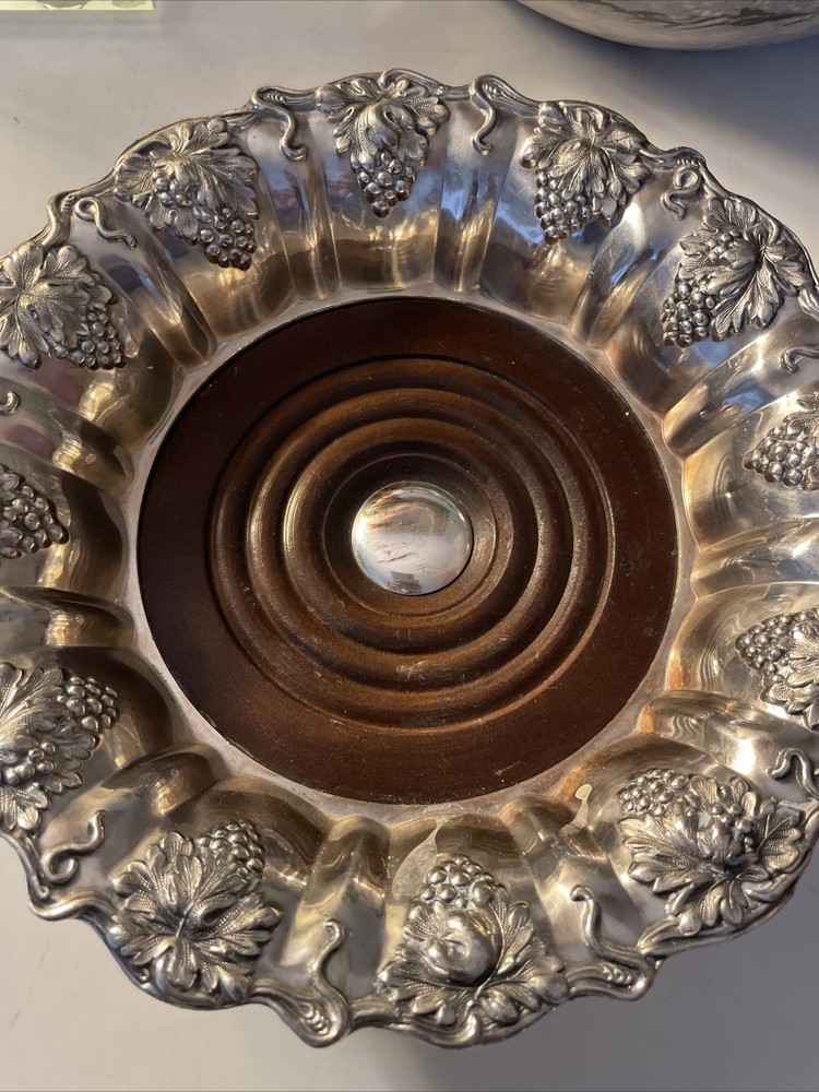 Antique Silver Plated Grapevine Wine Bottle Coaster