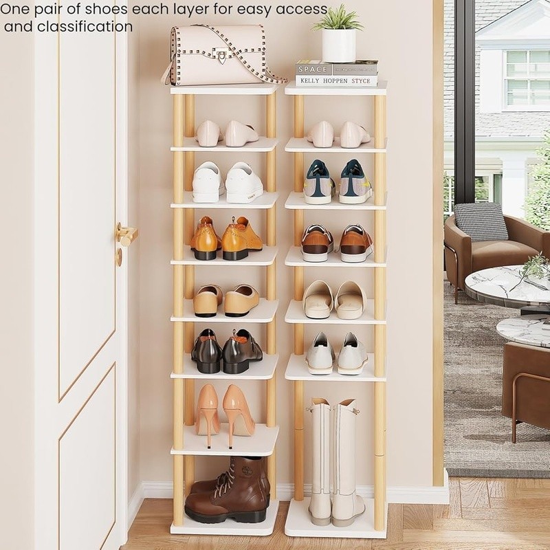 Space Saving Vertical Shoe Rack 8 Tier Adjustable Organizer Tool Free Assembly