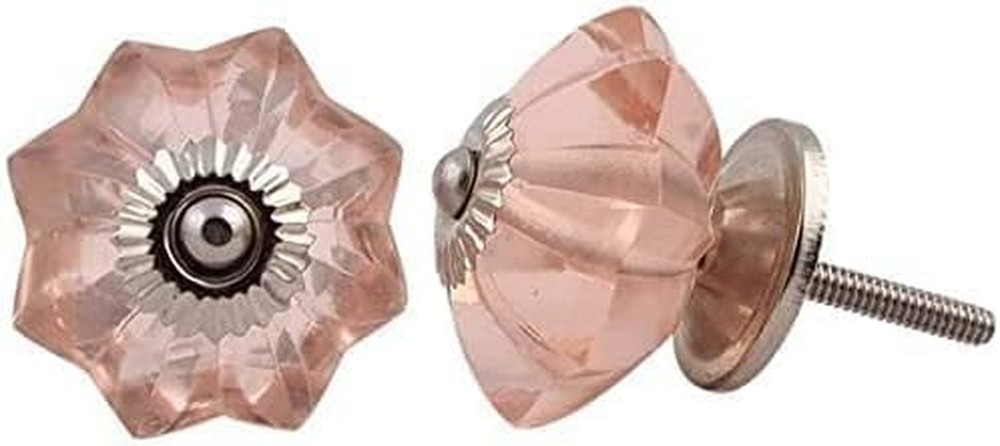 Pink Crystal Glass Cabinet Knobs – Decorative Drawer Pulls with Silver Met