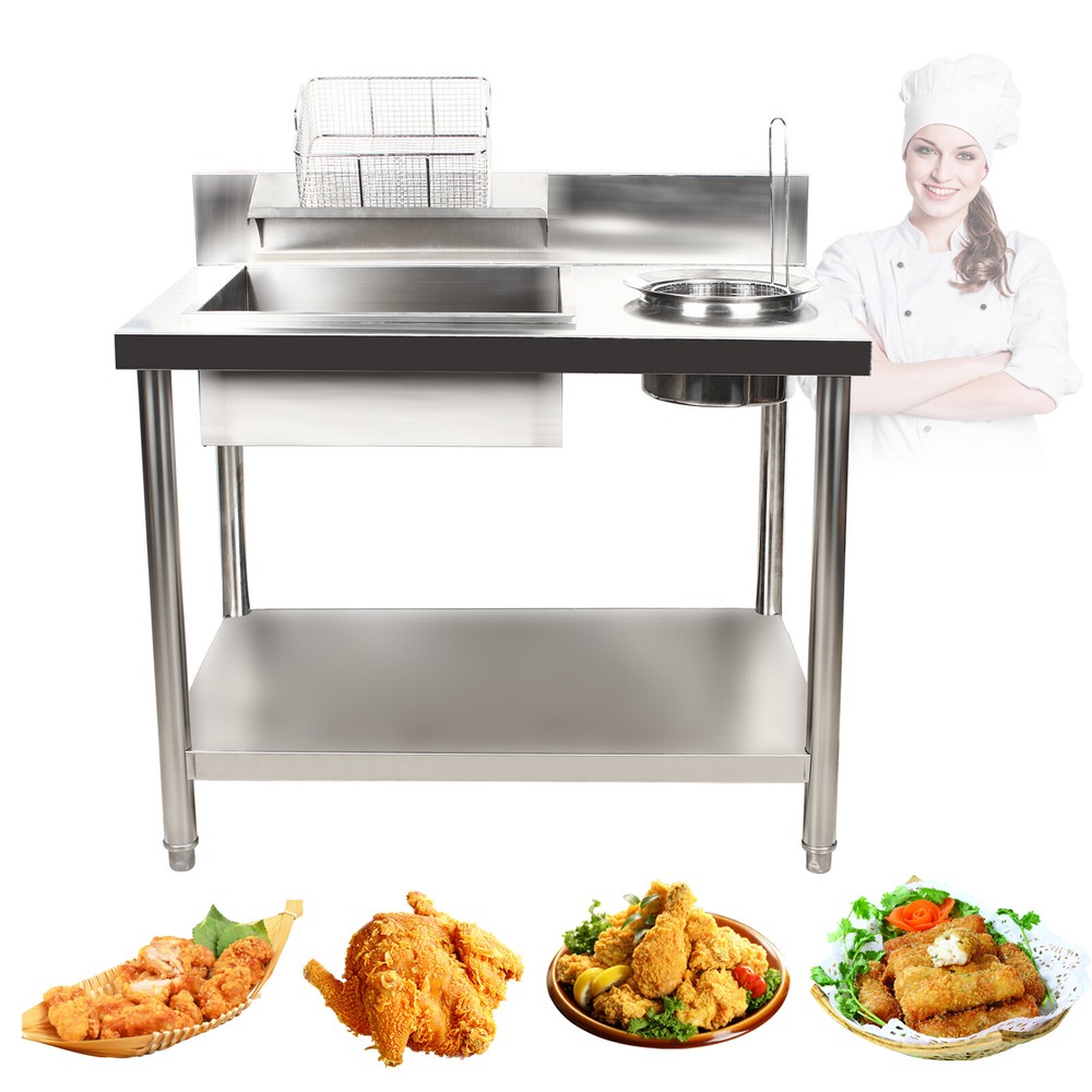 Manual Prep Station Chicken Fried Worktop Kitchen Breading Table Stainless