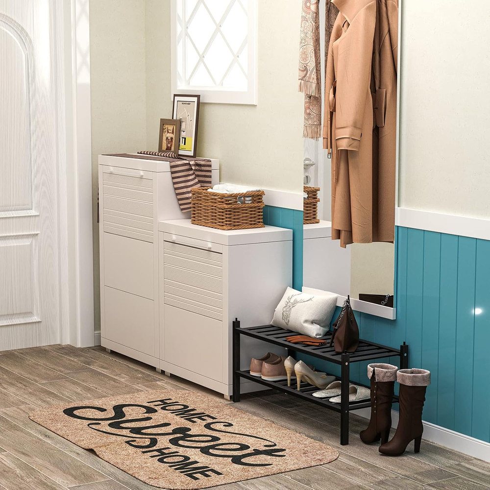 Shoe Rack, 2-Tier Bamboo Stackable Shelf Storage Organizer, Stand for Closet, En