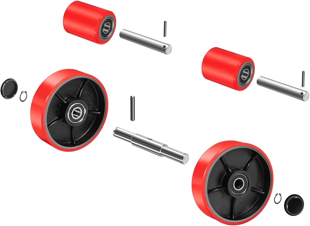 Pallet Jack Wheels Kit, Steering Wheels 7"x 2" Pair, Load Roller 3" x 3.75" Pair